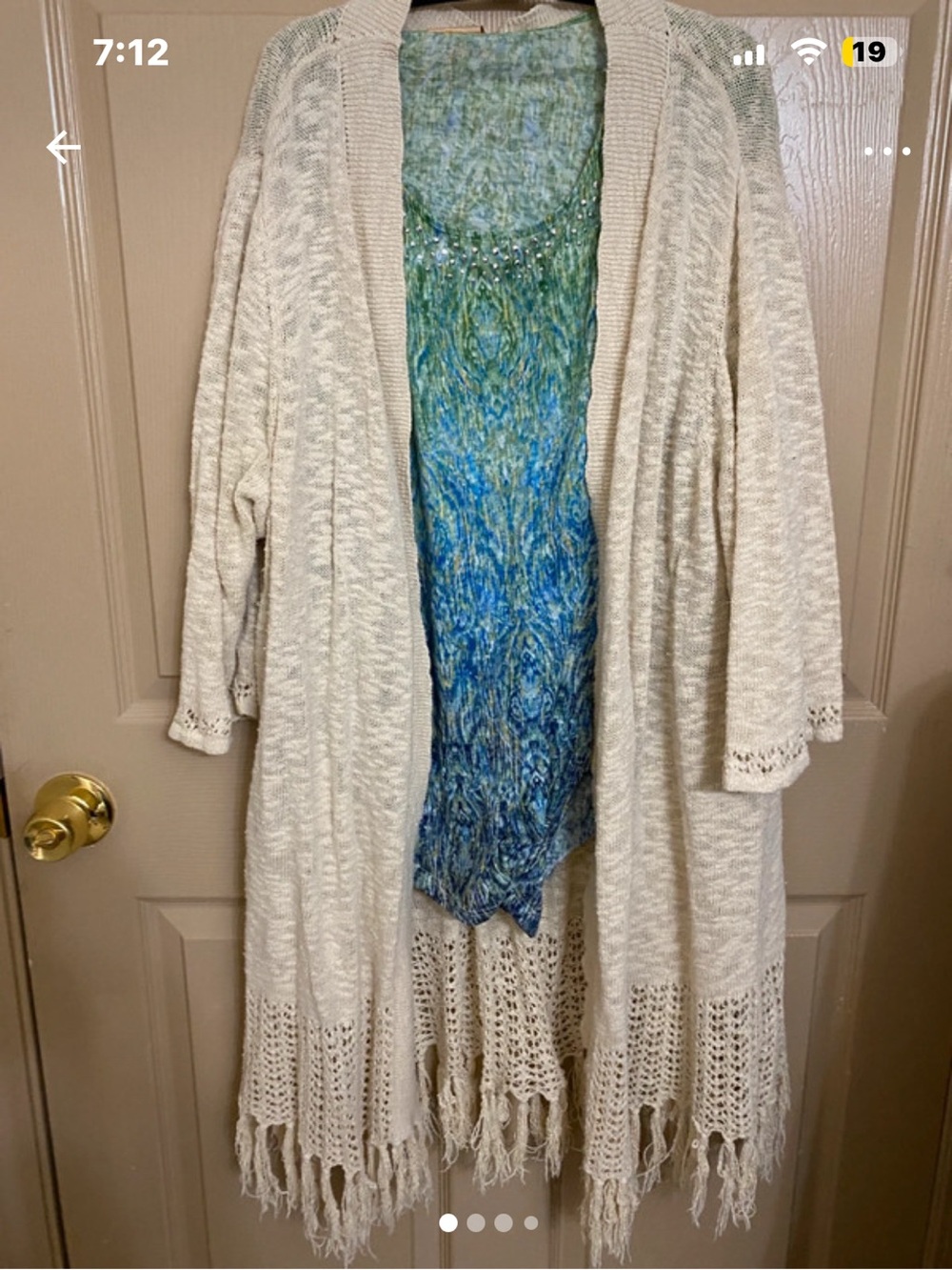 Catherine's Long Open-Front Fringe Sweater in Cream